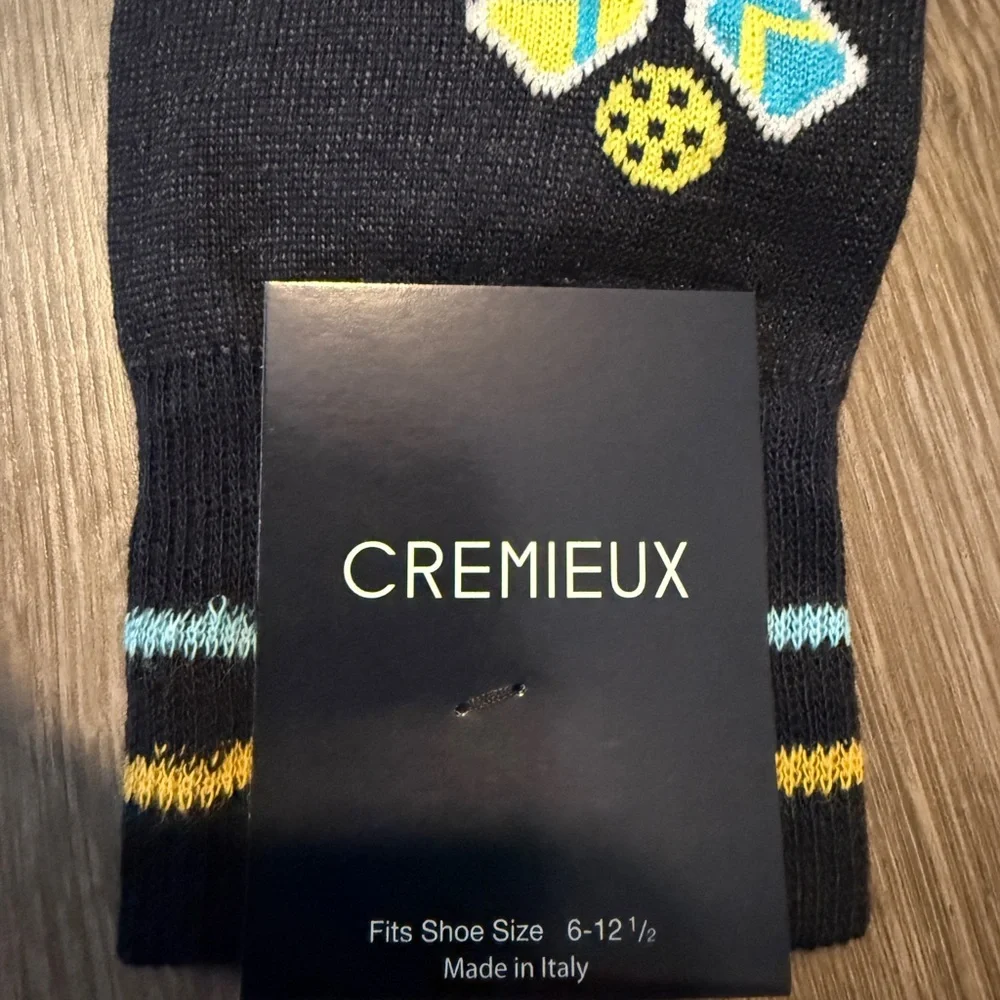 NWT. Damiel Cremieux Black and Blue Tennis Motif Socks Size 6-12,5 Made in Italy - Picture 2 of 2